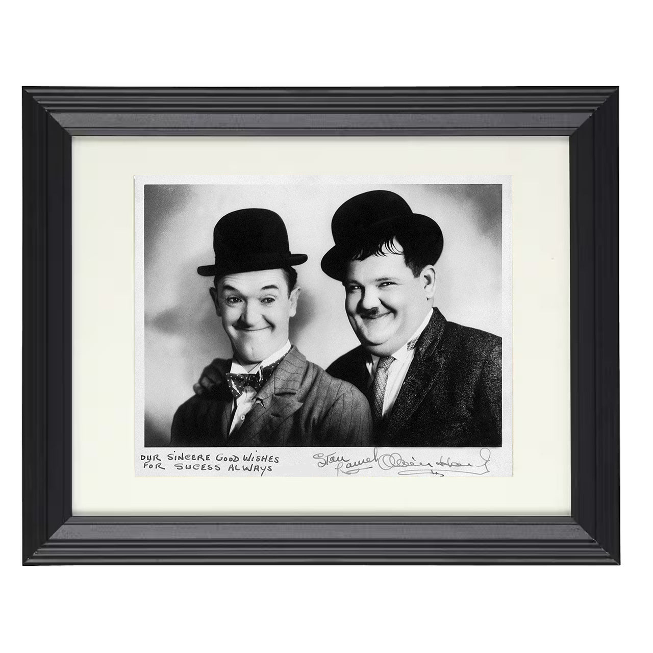 Laurel and Hardy – Bowler Hat Buddies Image – 8x10 black beveled framed movie wall art