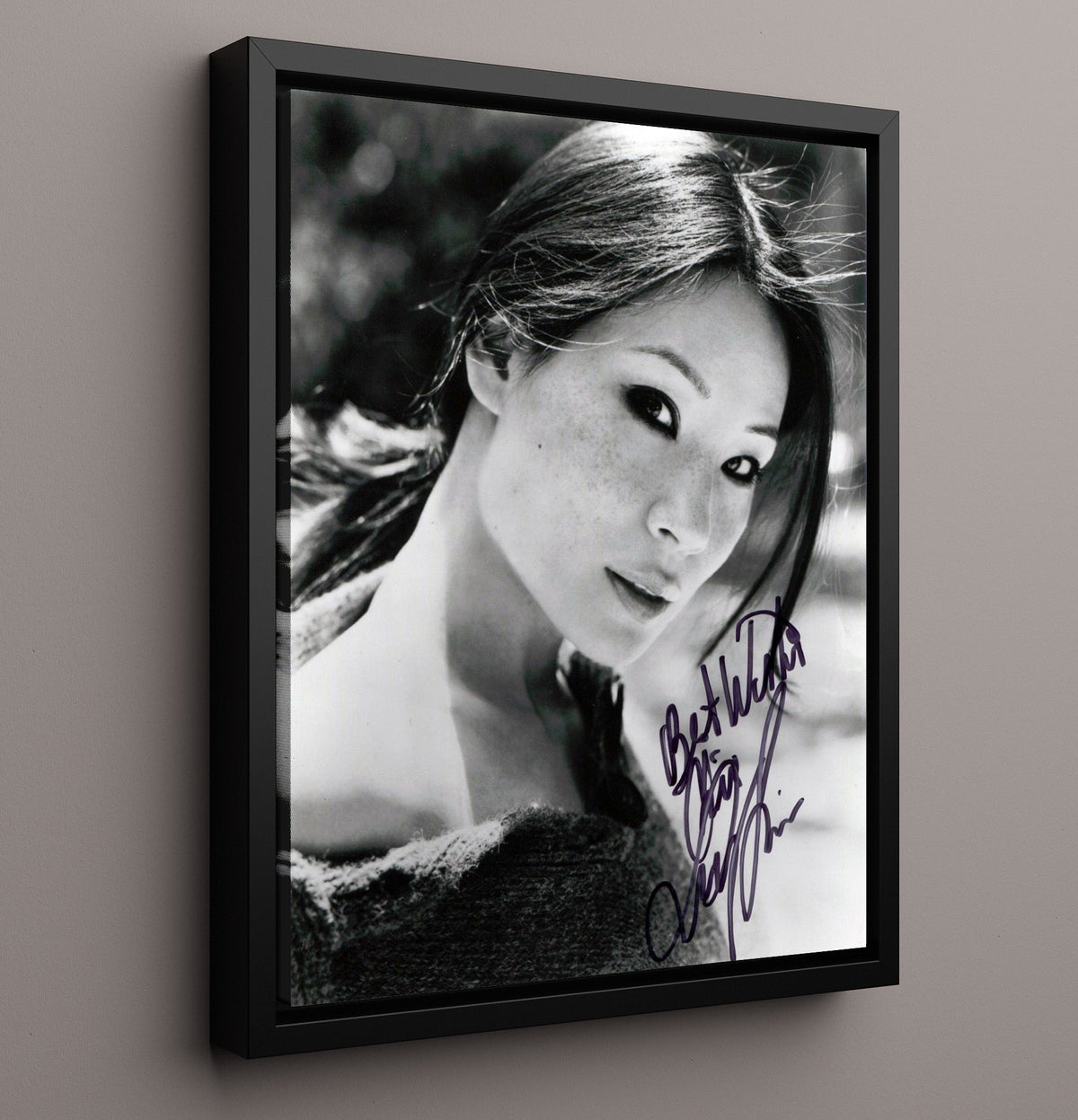 Lucy Liu - Black And White Freckled Face Soft Light Glamour Look movie wall art 16x20 Gallery Frame