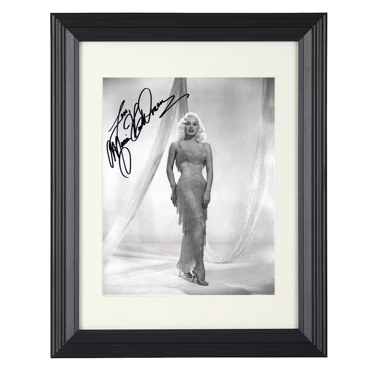 Mamie Van Doren – Hollywood Fringe Gown Promotional Glam – 8x10 black beveled framed movie wall art