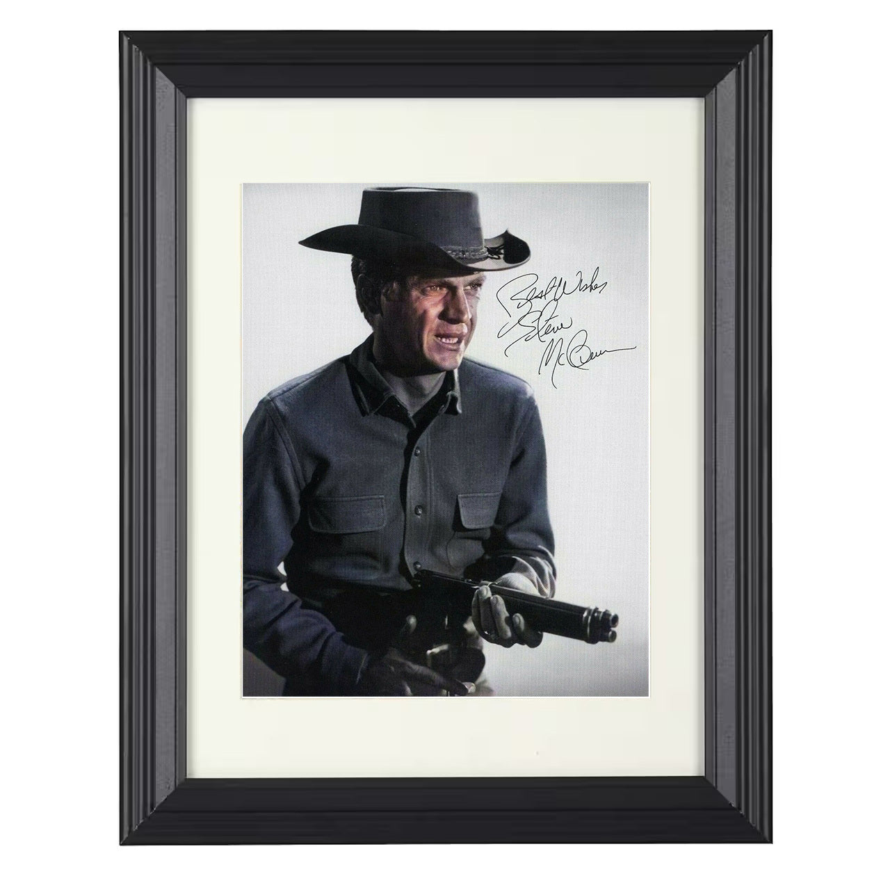 Steve McQueen – Cowboy Cool Image – 8x10 black beveled framed movie wall art