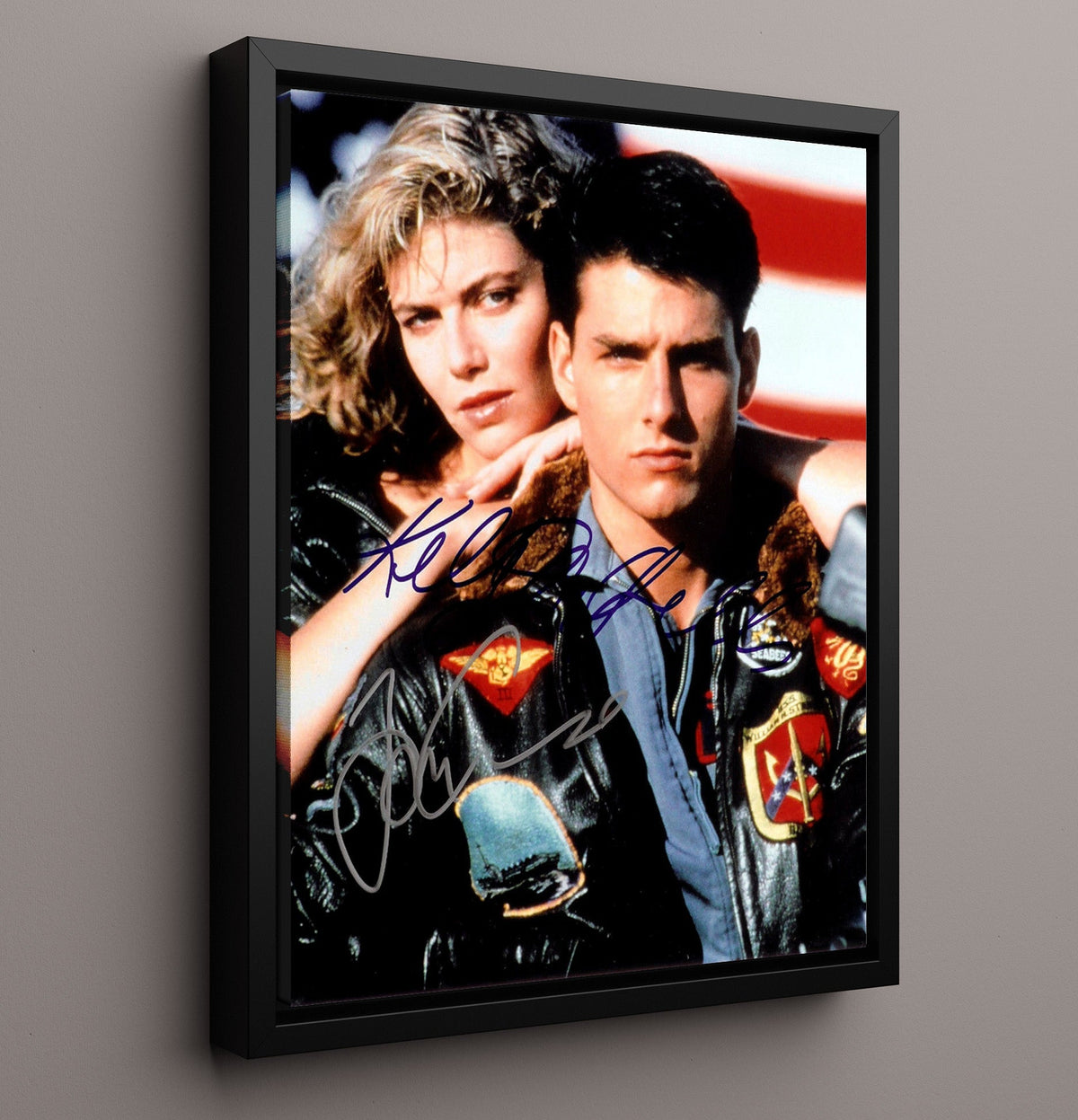 Top Gun - Tom Cruise - Maverick - Kelly McGillis - Charlie - Flight Jacket Duo movie wall art 16x20 Gallery Frame