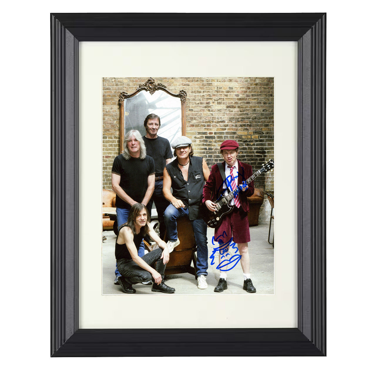 AC DC – Band Image with Angus Young – 8x10 black beveled framed music wall art