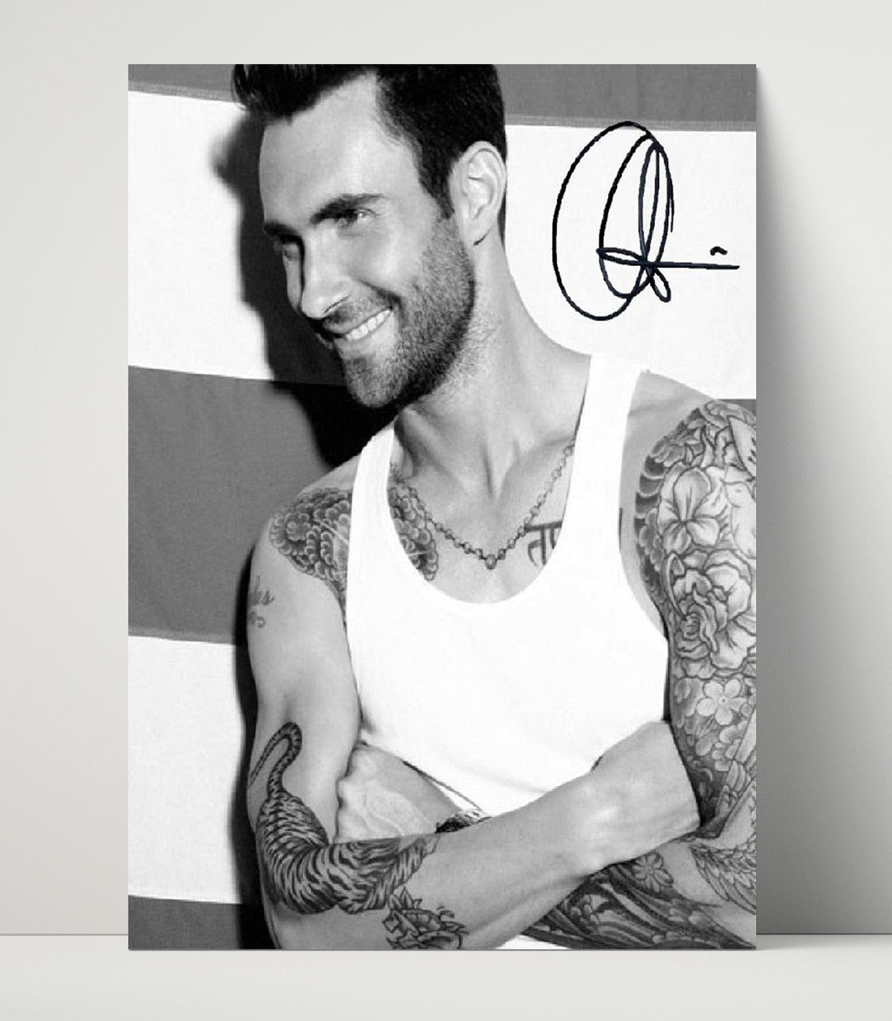 Adam Levine - Smiling Portrait With Tattoos Black and White - Vintage Music Wall Art - 16x20 Unframed Print music decor