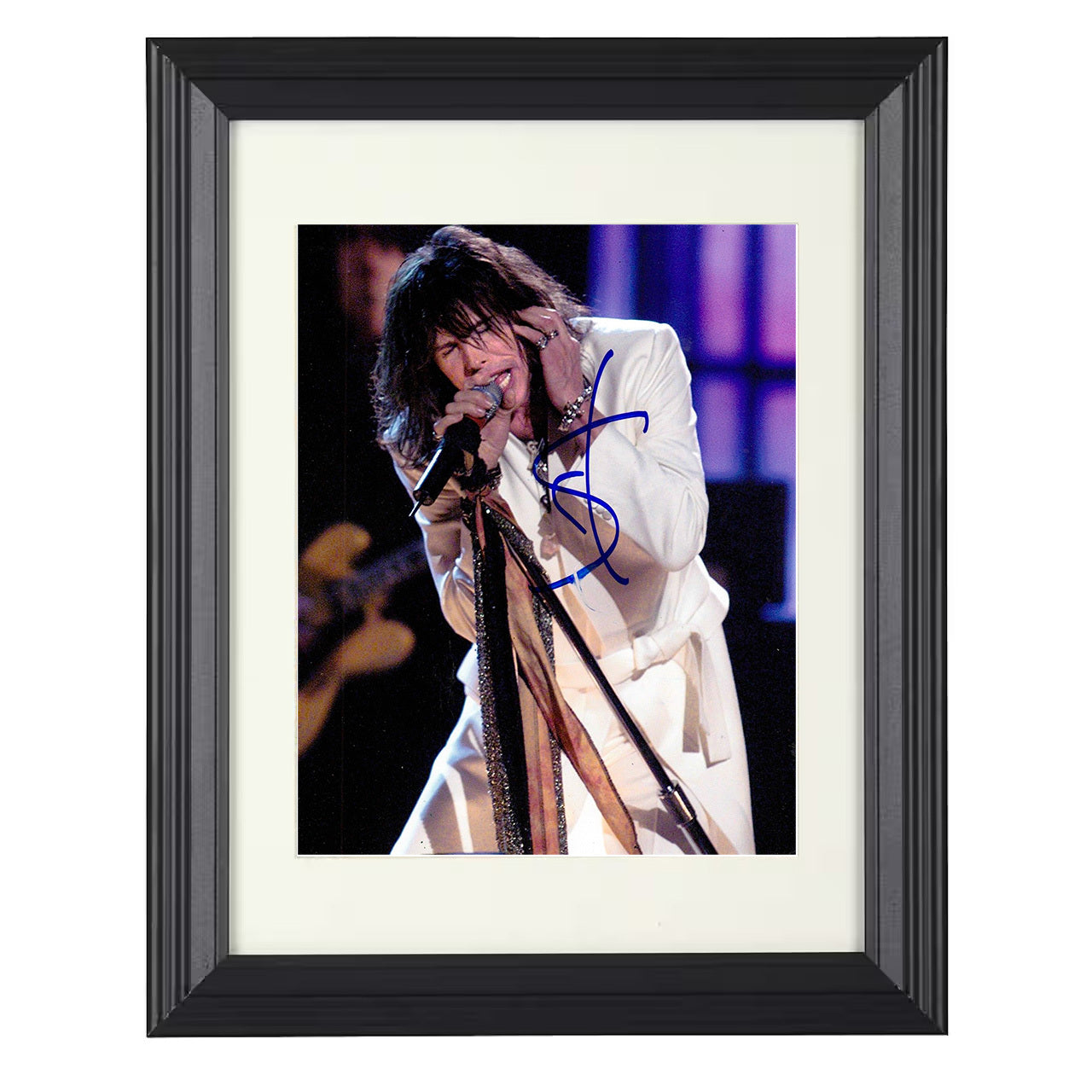 Aerosmith – Steven Tyler Live Microphone Performance – 8x10 black beveled framed music wall art