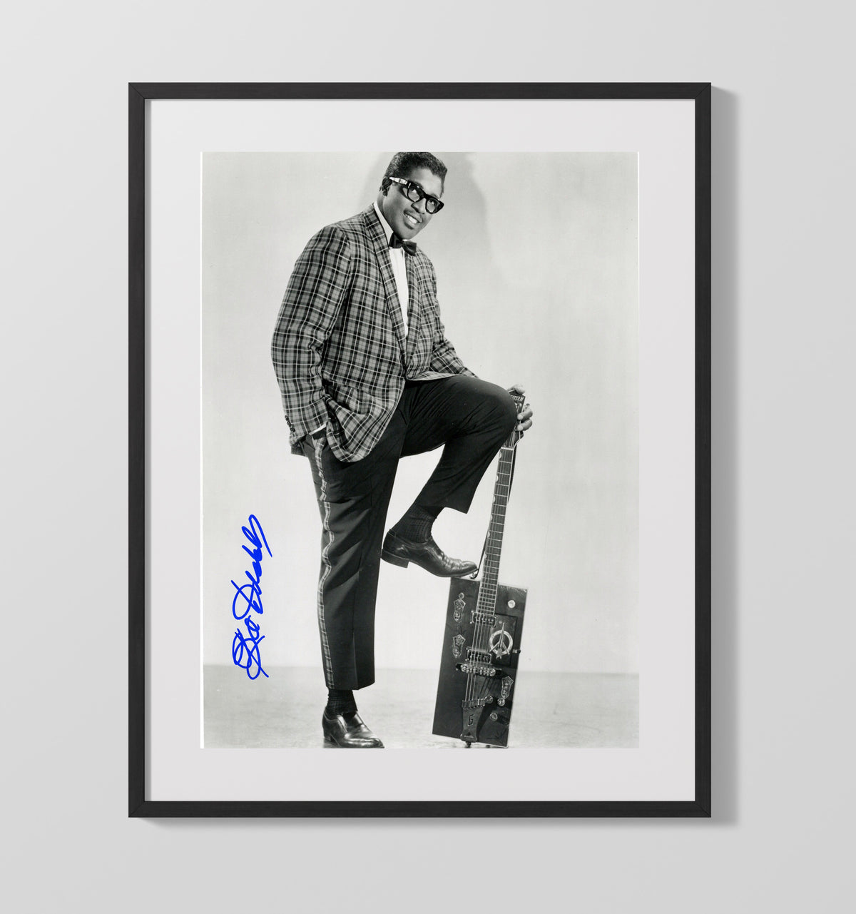 Bo Diddley - Plaid and Power Chords 8x10 Framed Canvas vintage music wall art