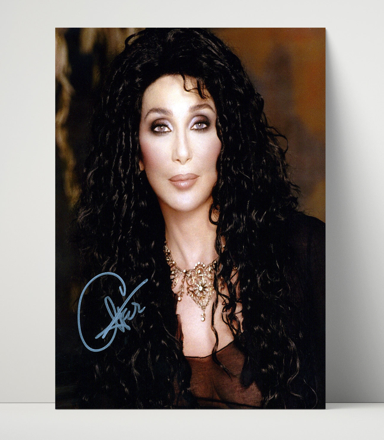 Cher - Studio Portrait With Black Hair And Gold Necklace - Vintage Music Wall Art - 16x20 Unframed Print music decor