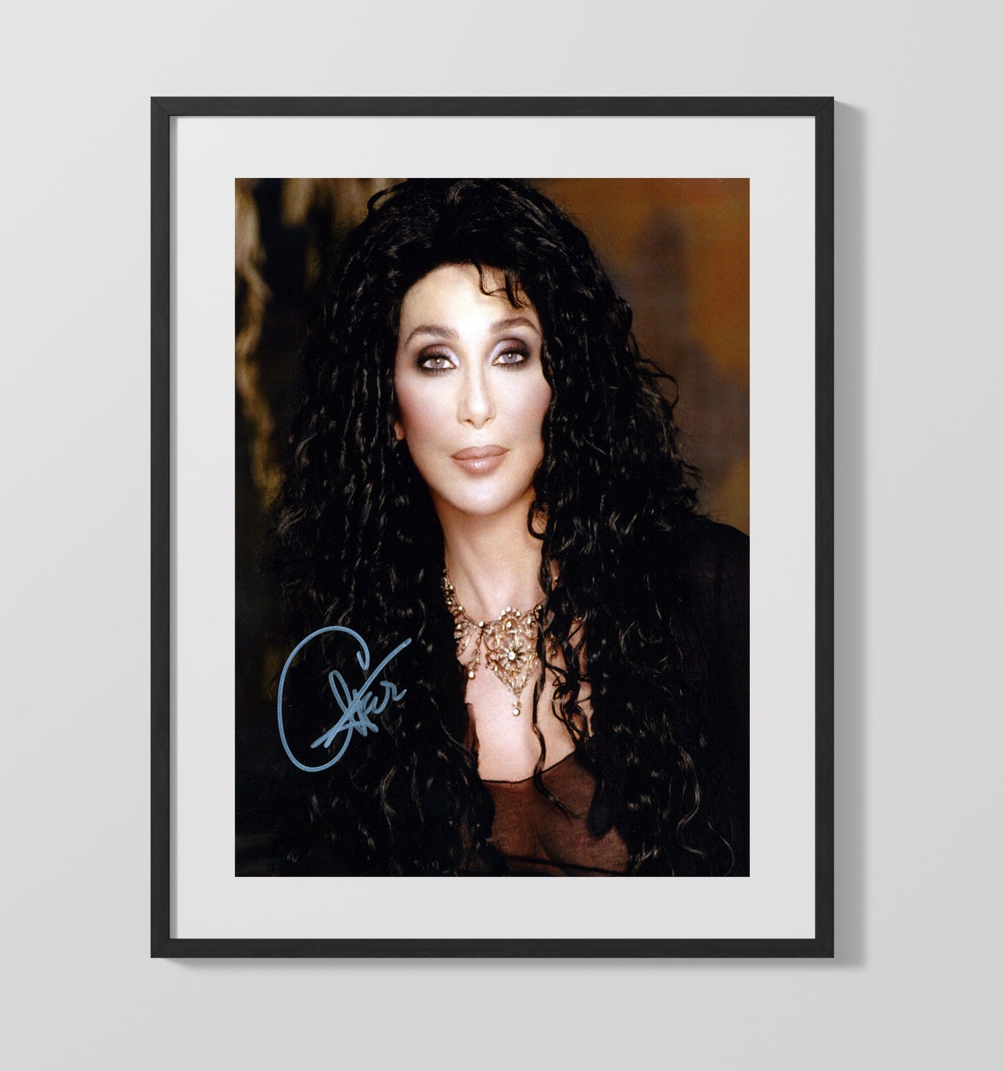 Cher - Studio Photo With Black Hair And Gold Necklace 8x10 Framed Canvas vintage music wall art
