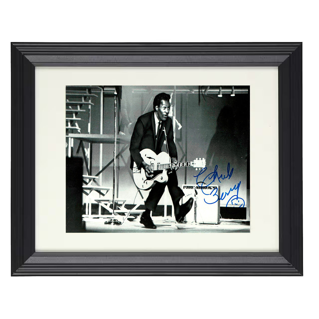 Chuck Berry – Dancing and Strumming – 8x10 black beveled framed music wall art