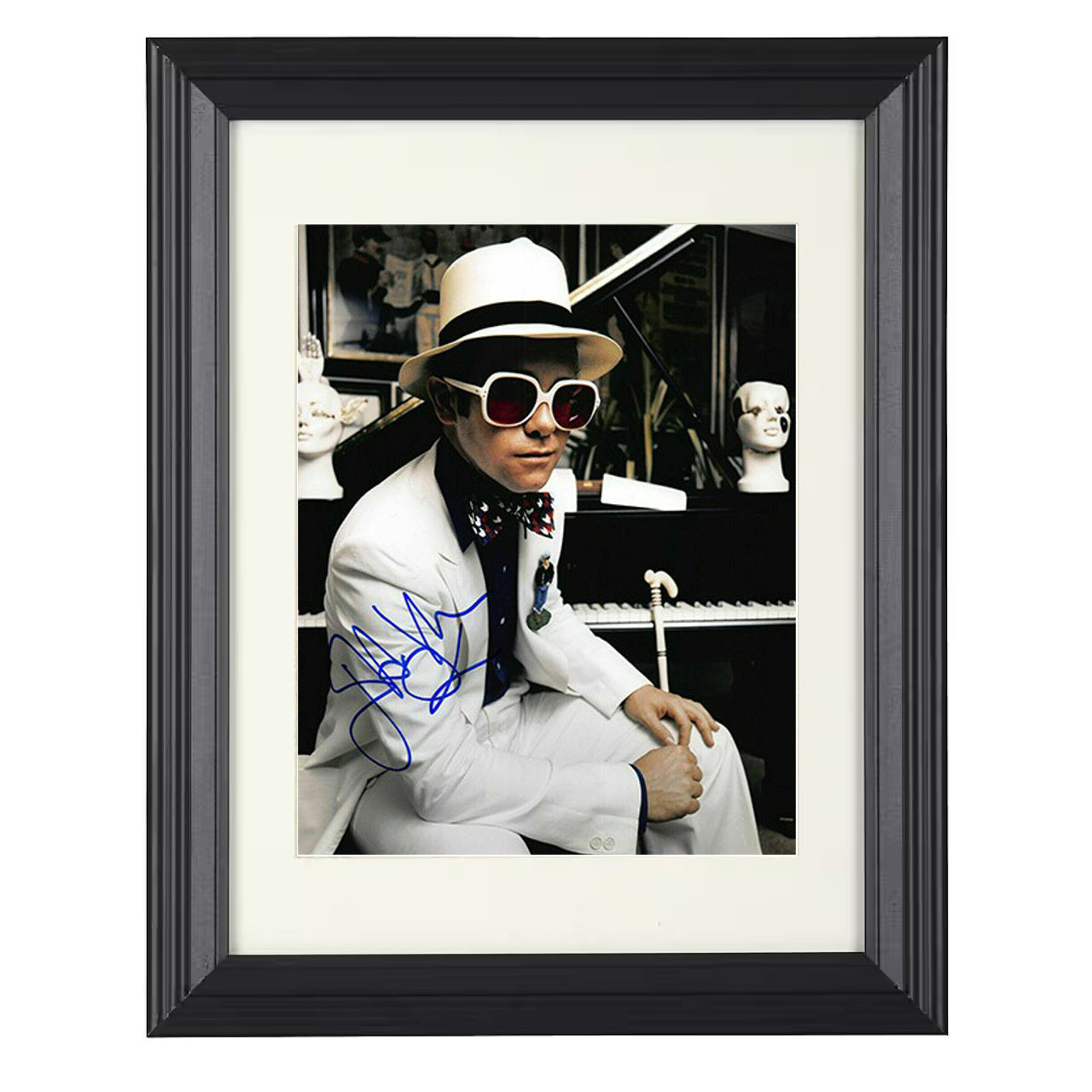 Elton John – White Suit Piano Promo Image – 8x10 black beveled framed music wall art