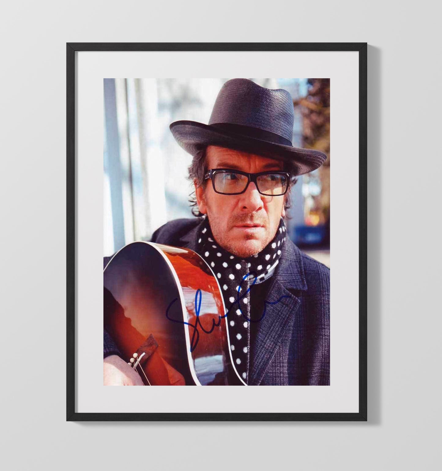 Elvis Costello - Glasses And Hat With Guitar Photo 8x10 Framed Canvas vintage music wall art