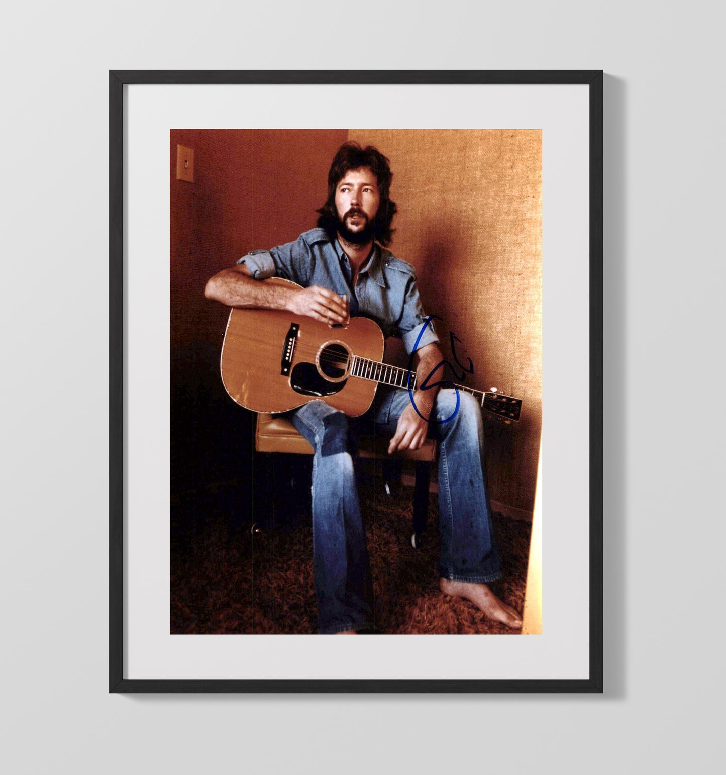 Eric Clapton - Seated With Acoustic Guitar And Drink Photo 8x10 Framed Canvas vintage music wall art