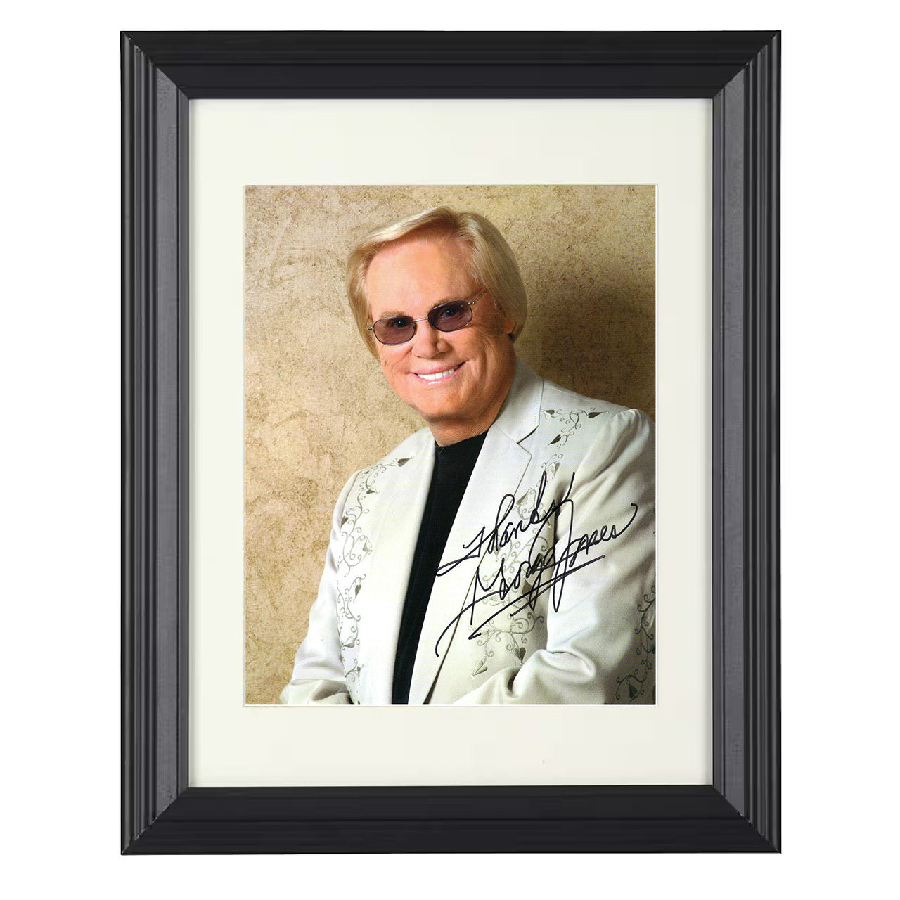 George Jones – Classic Country Image White Jacket – 8x10 black beveled framed music wall art