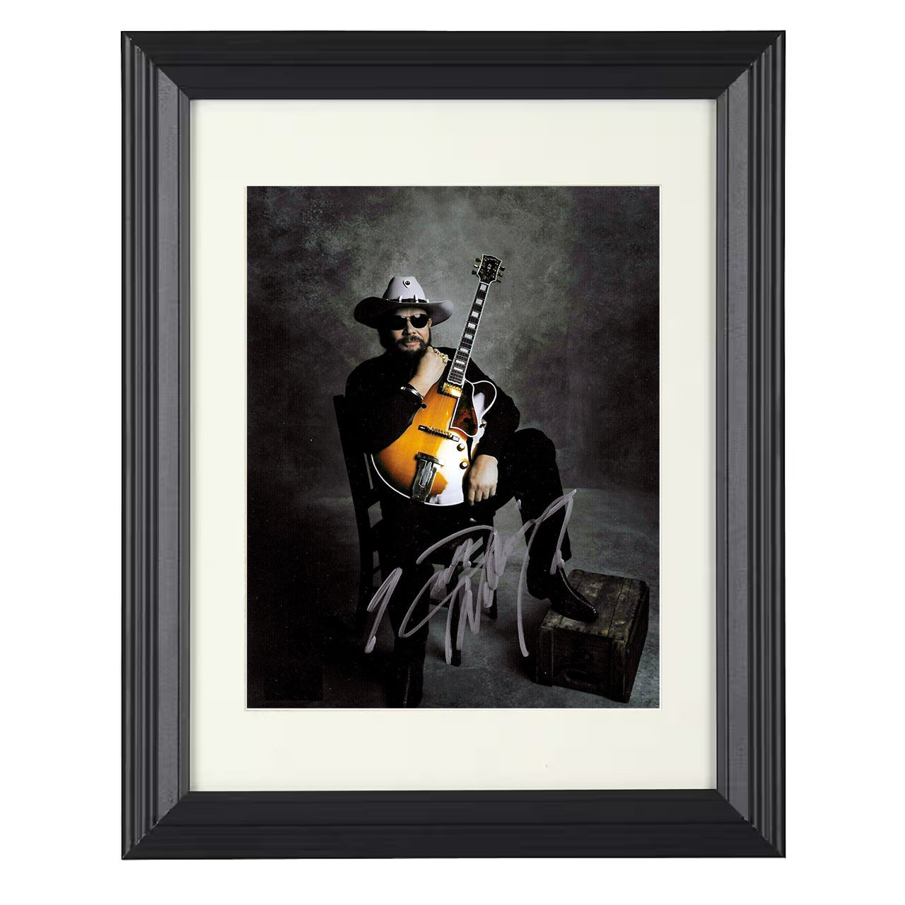 Hank Williams Jr. – Cowboy Hat with Guitar Promo Image – 8x10 black beveled framed music wall art