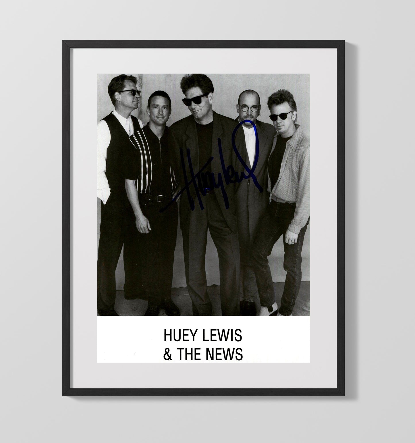 Huey Lewis and the News - Full Band Black-and-White Photo 8x10 Framed Canvas vintage music wall art