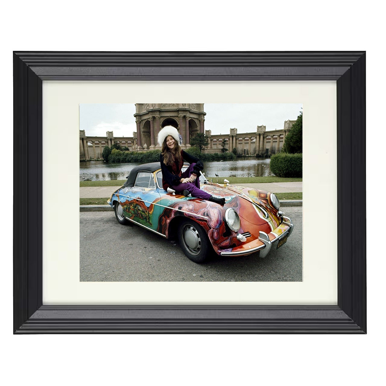 Janis Joplin – Psychedelic Wheels and Free Spirit – 8x10 black beveled framed music wall art