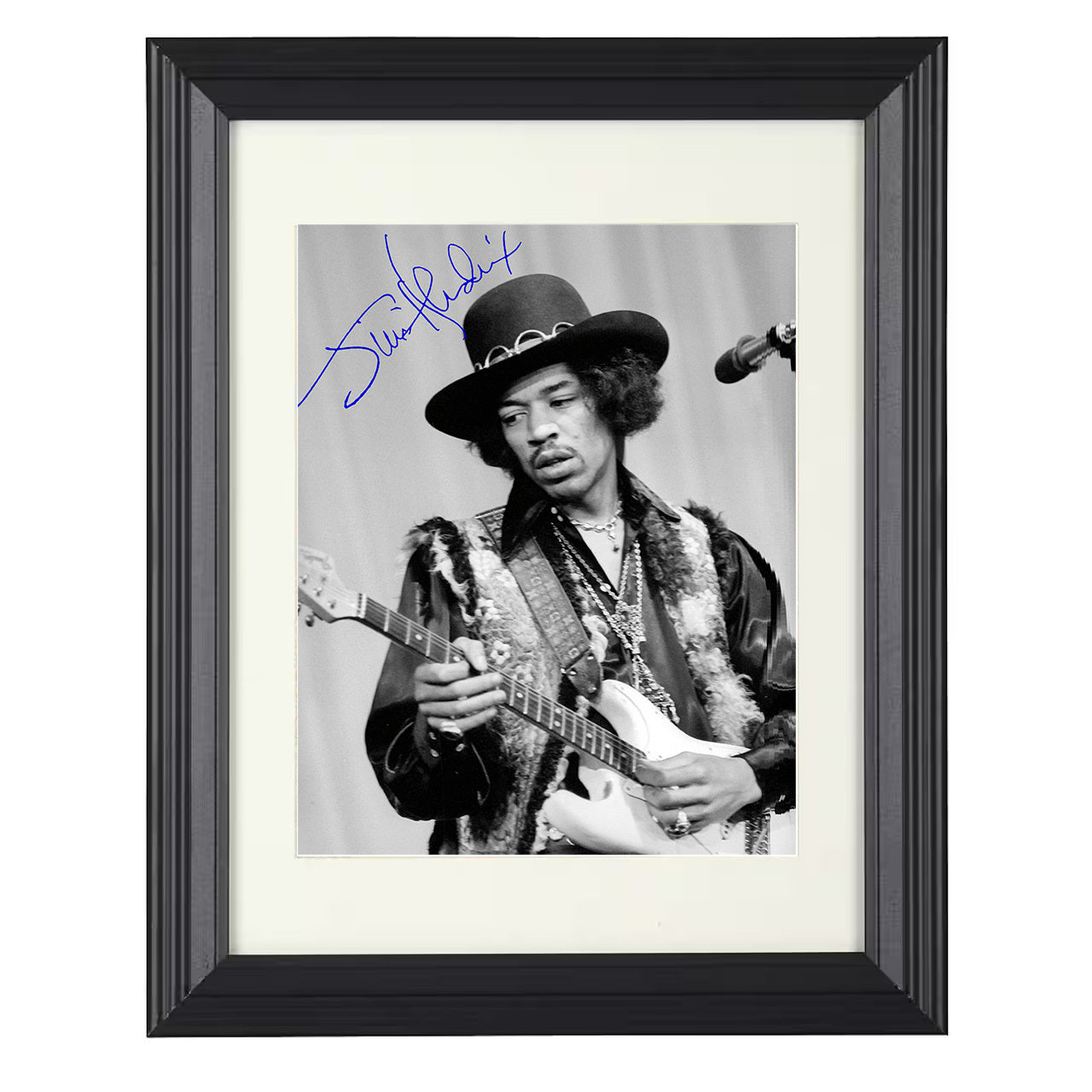 Jimi Hendrix – Hat and Strat Cool Image – 8x10 black beveled framed music wall art