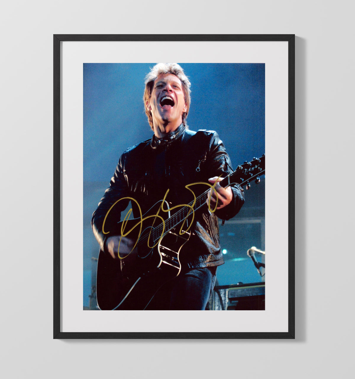 Jon Bon Jovi - Live Black Leather Guitar Performance 8x10 Framed Canvas vintage music wall art