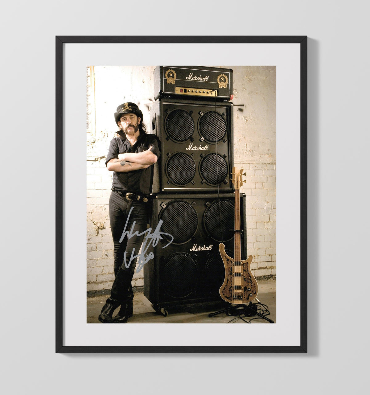 Lemmy Kilmister - Wall of Marshall Power 8x10 Framed Canvas vintage music wall art