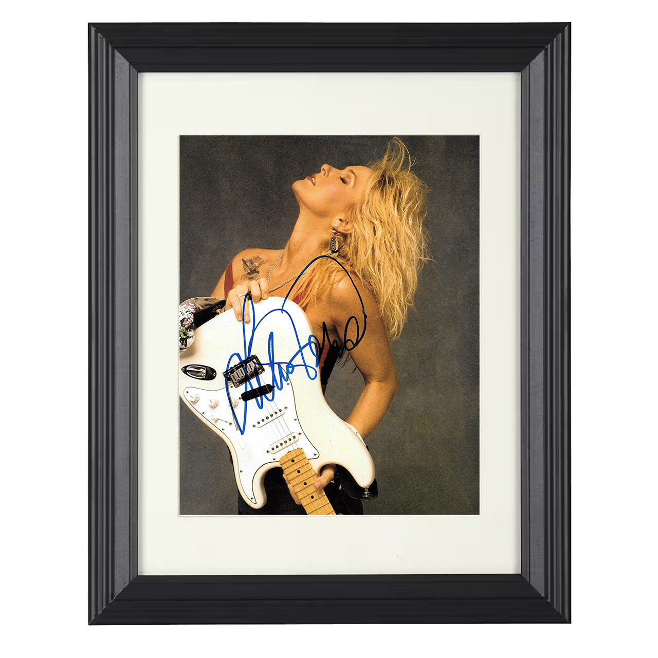 Lita Ford – Holding White Guitar Glam Image – 8x10 black beveled framed music wall art