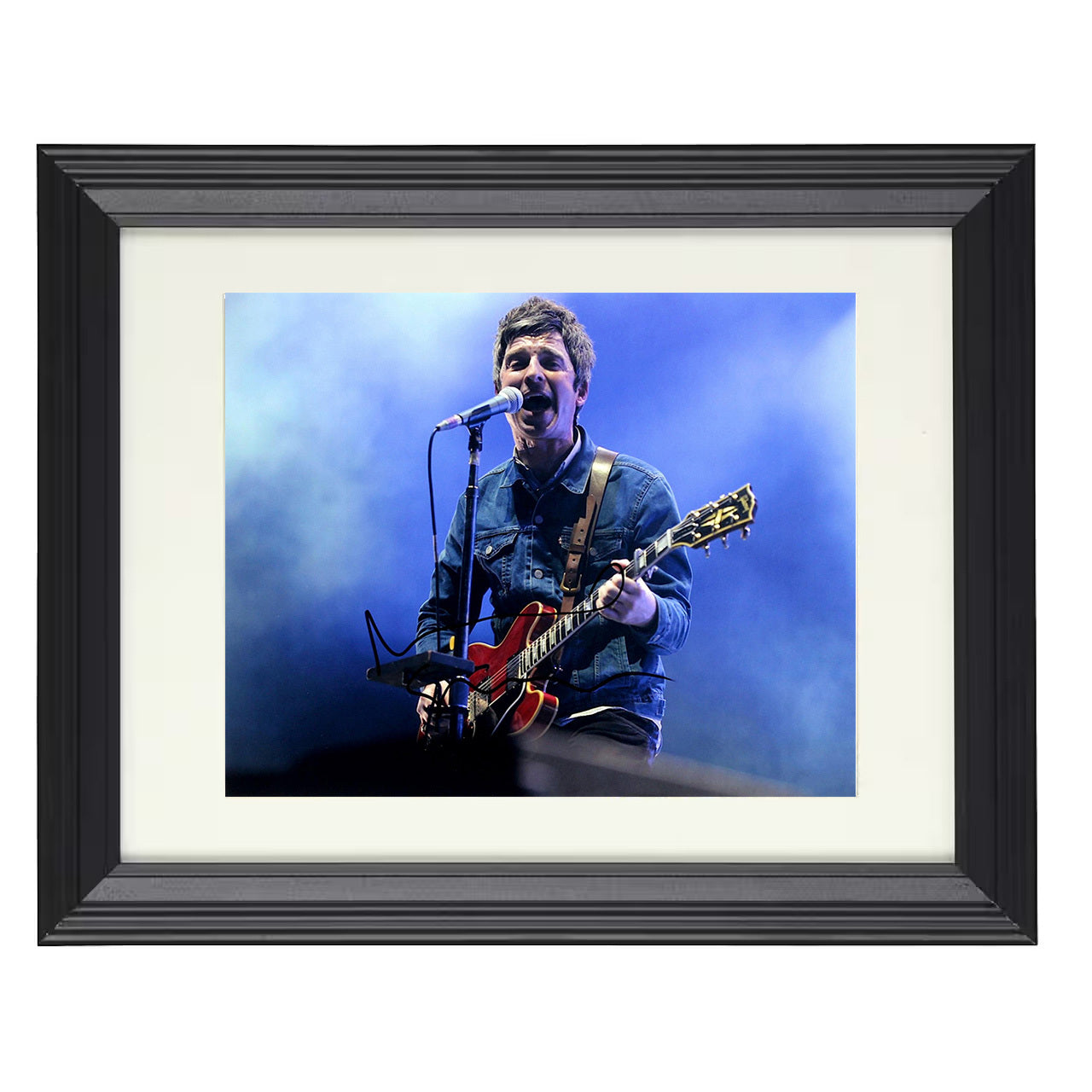 Noel Gallagher – Live Guitar Vocal Performance Blue Stage – 8x10 black beveled framed music wall art