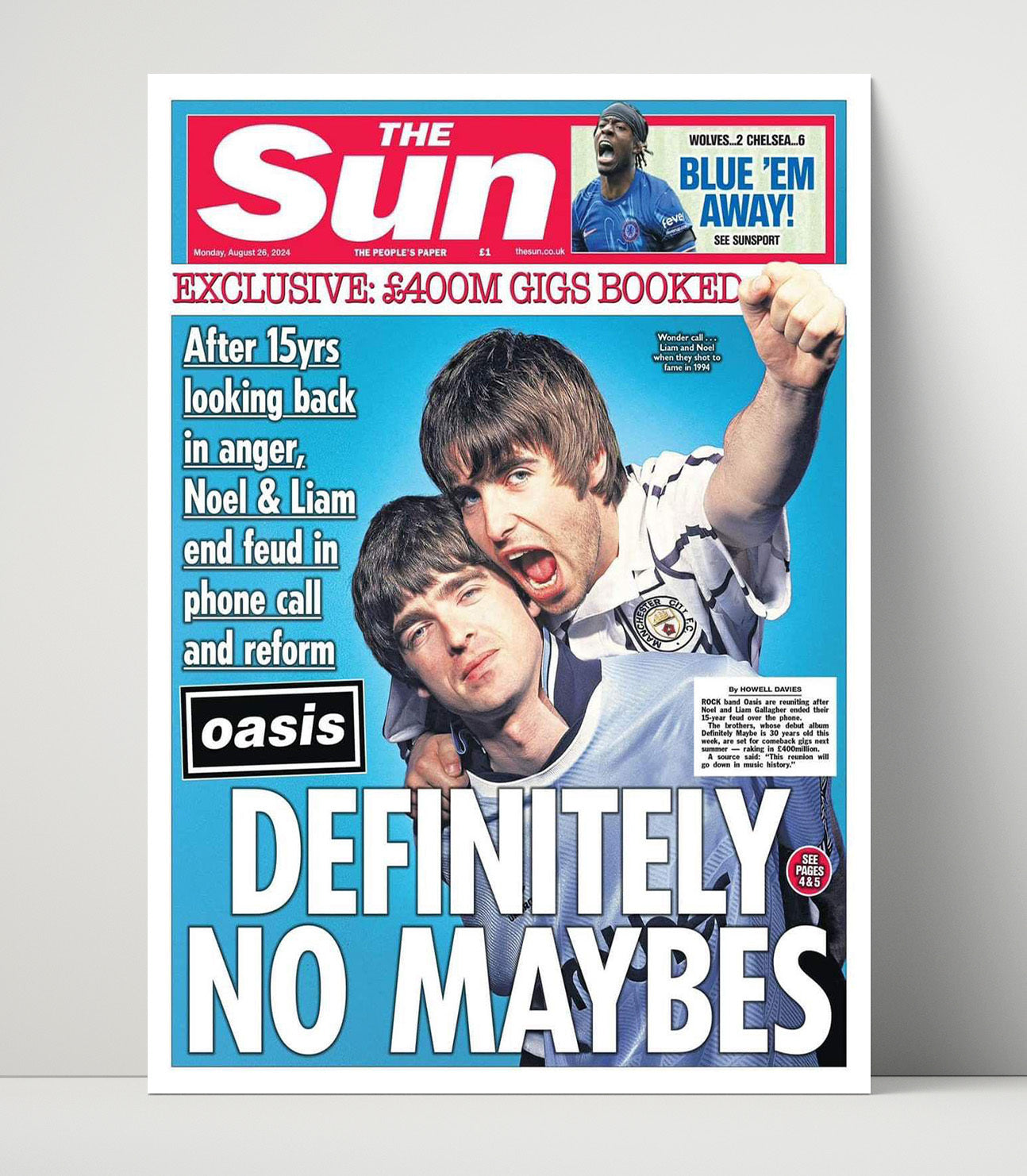 Oasis - Noel and Liam Gallagher - Reunion Tabloid Cover - Vintage Music Wall Art - 16x20 Unframed Print music decor