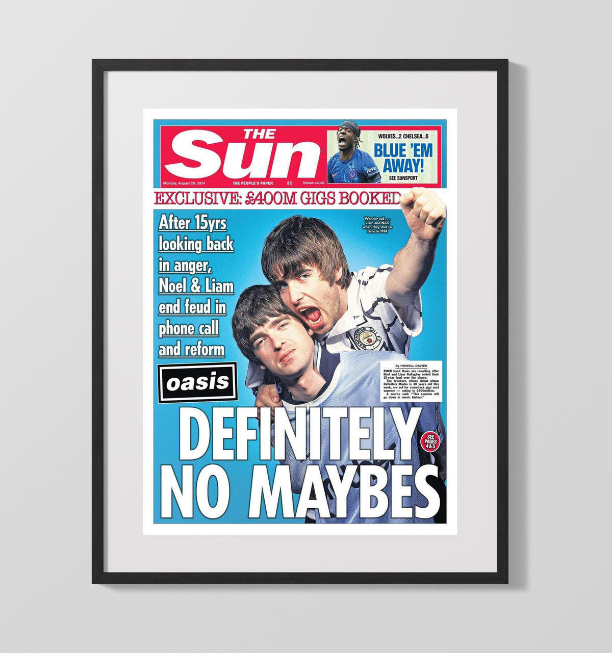 Oasis - Noel and Liam Gallagher - Reunion Tabloid Cover 8x10 Framed Canvas vintage music wall art
