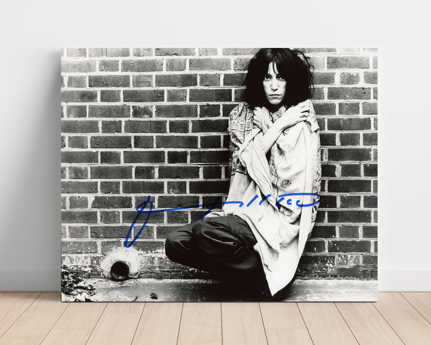 Patti Smith - Moody Black and White Brick Wall Portrait - Vintage Music Wall Art - 16x20 Unframed Print music decor
