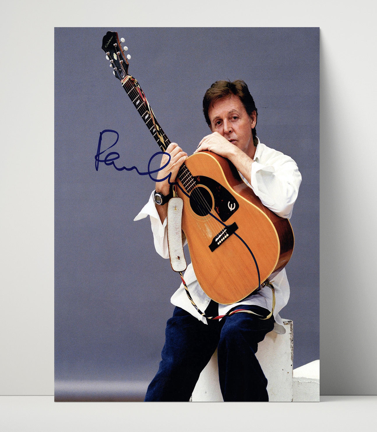 Paul McCartney - Seated With Acoustic Guitar Studio Portrait - Vintage Music Wall Art - 16x20 Unframed Print music decor