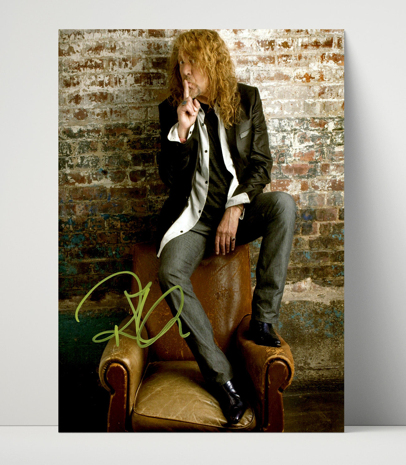 Robert Plant - Finger to Lips Seated Portrait - Vintage Music Wall Art - 16x20 Unframed Print music decor