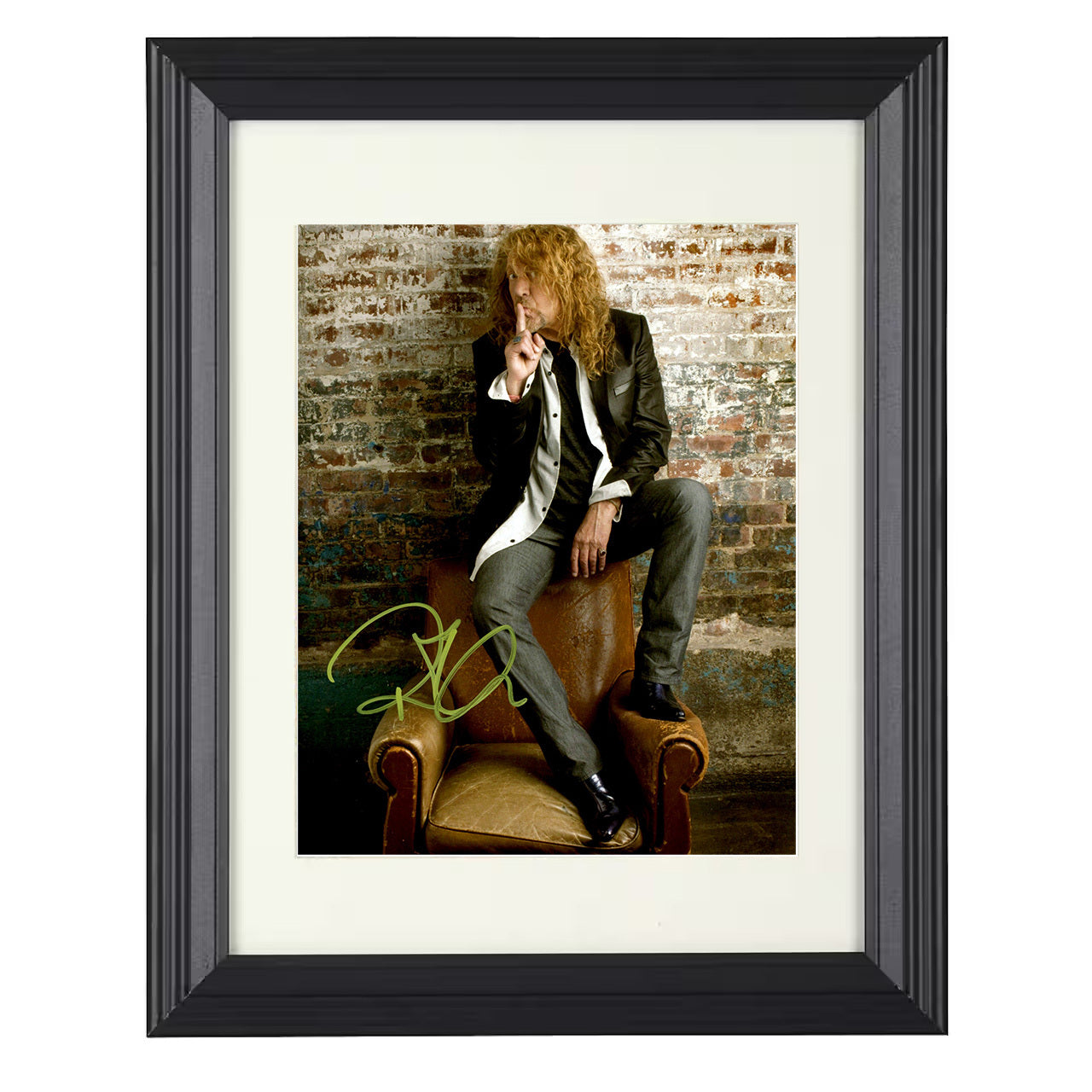 Robert Plant – Finger to Lips Seated Image – 8x10 black beveled framed music wall art