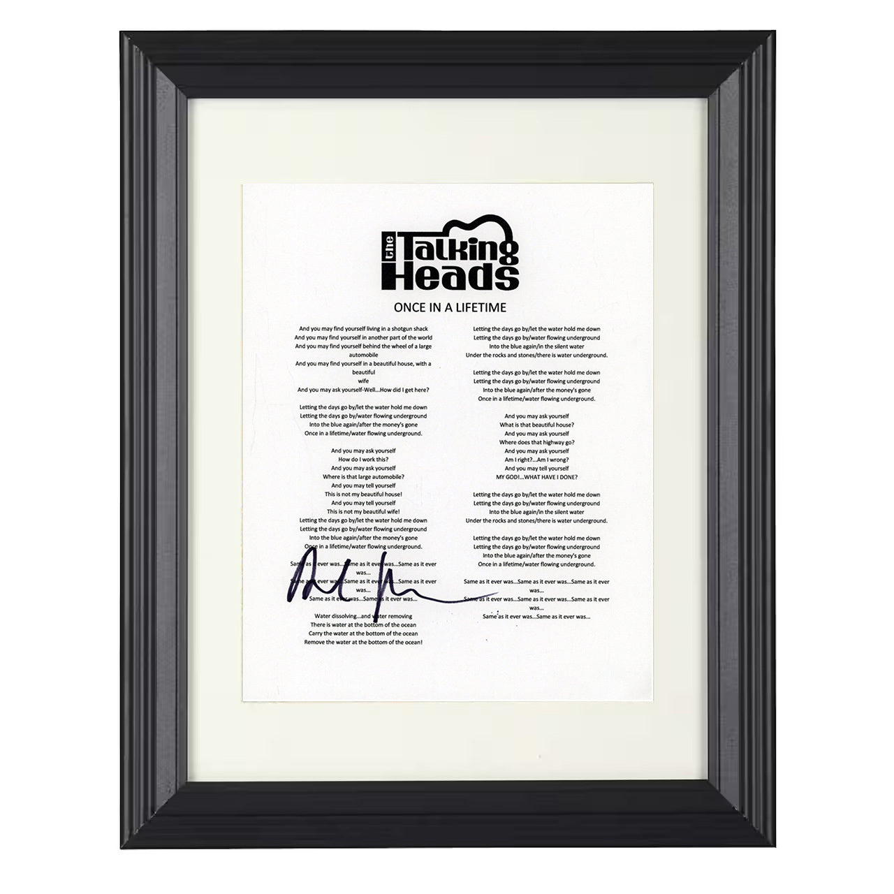 Talking Heads – Once in a Lifetime Lines Image – 8x10 black beveled framed music wall art