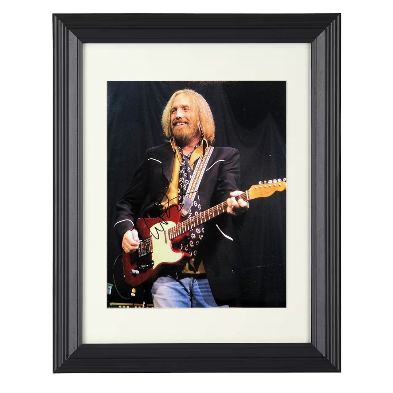Tom Petty – Guitar and Grin on Stage Image – 8x10 black beveled framed music wall art