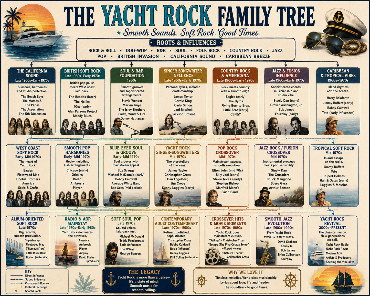 Yacht Rock Family Tree Music Family Tree Wall Art 16x20 Unframed Print wall art print – Music Family Tree Wall Art decor