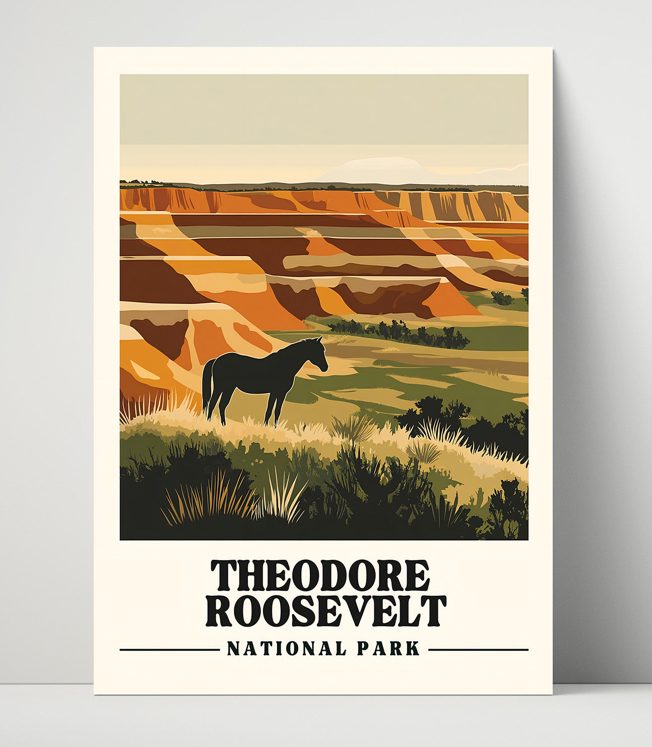 Theodore Roosevelt Painted Canyon Overlook Version 1 National Parks Wall Art - 16x20 Unframed Print