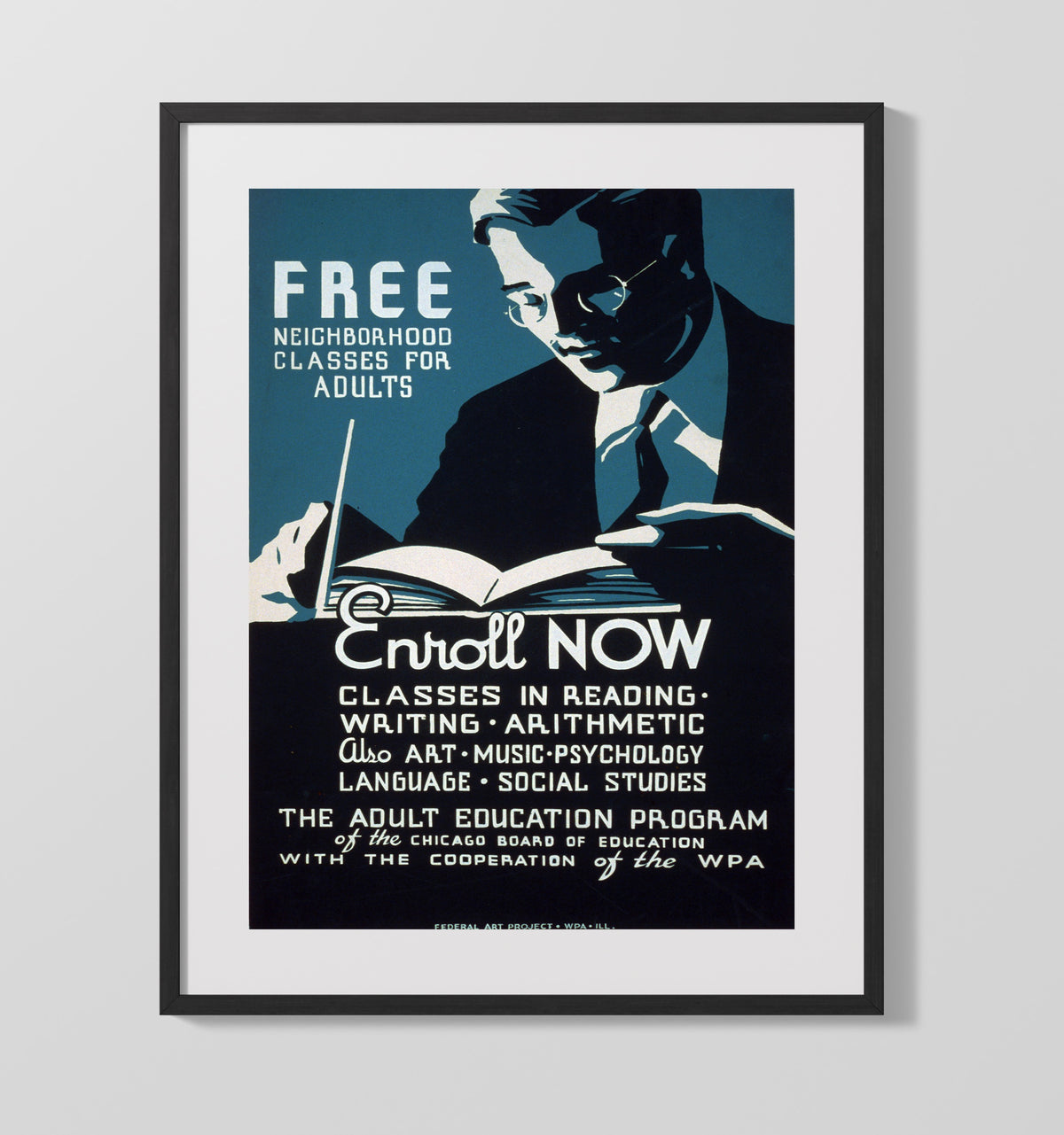 Adult Education - Learn and Earn WPA poster wall art 16x20 Gallery Frame