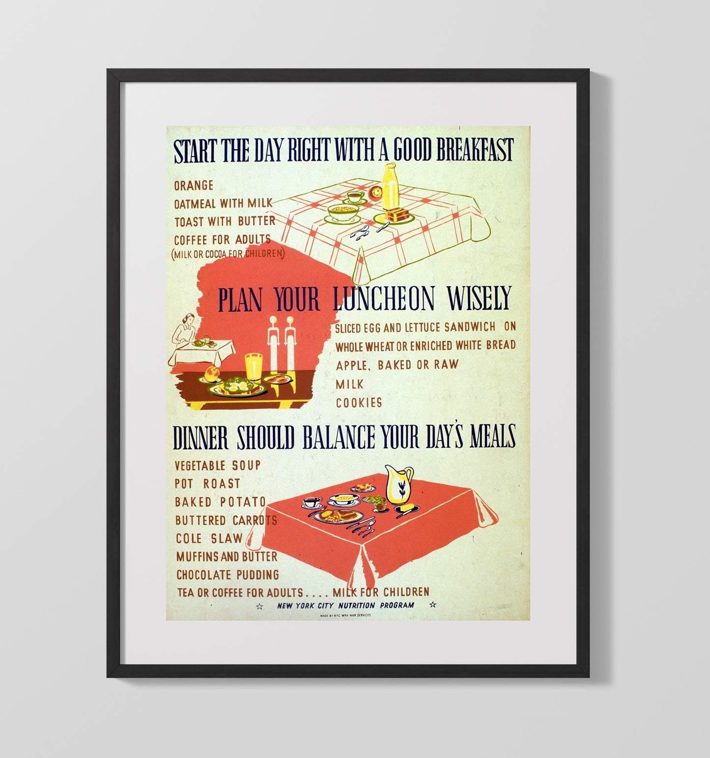 Good Meals WPA poster wall art 16x20 Gallery Frame