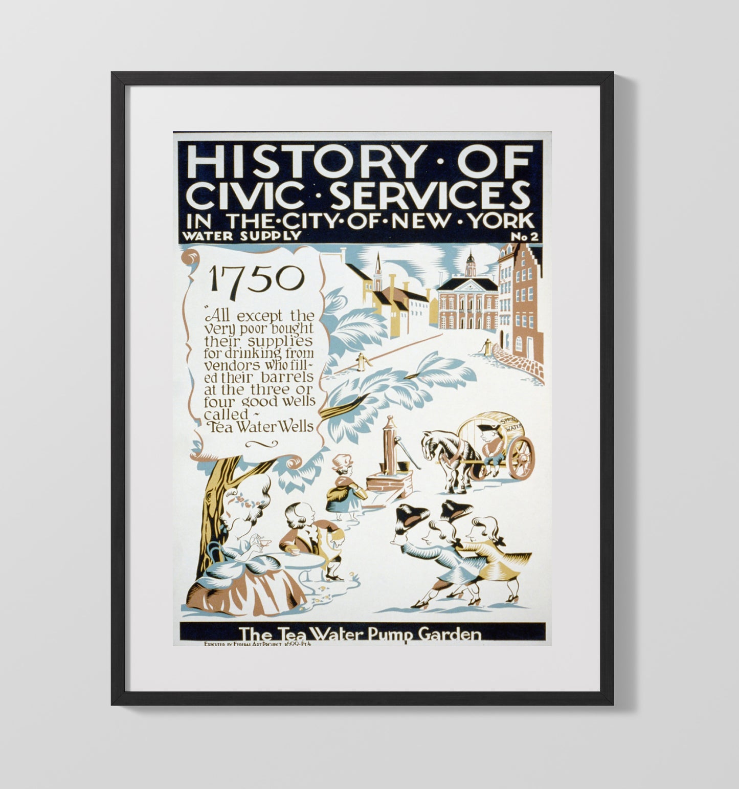 New York Water Supply 1750 - Hydration nation WPA poster wall art 16x20 Gallery Frame