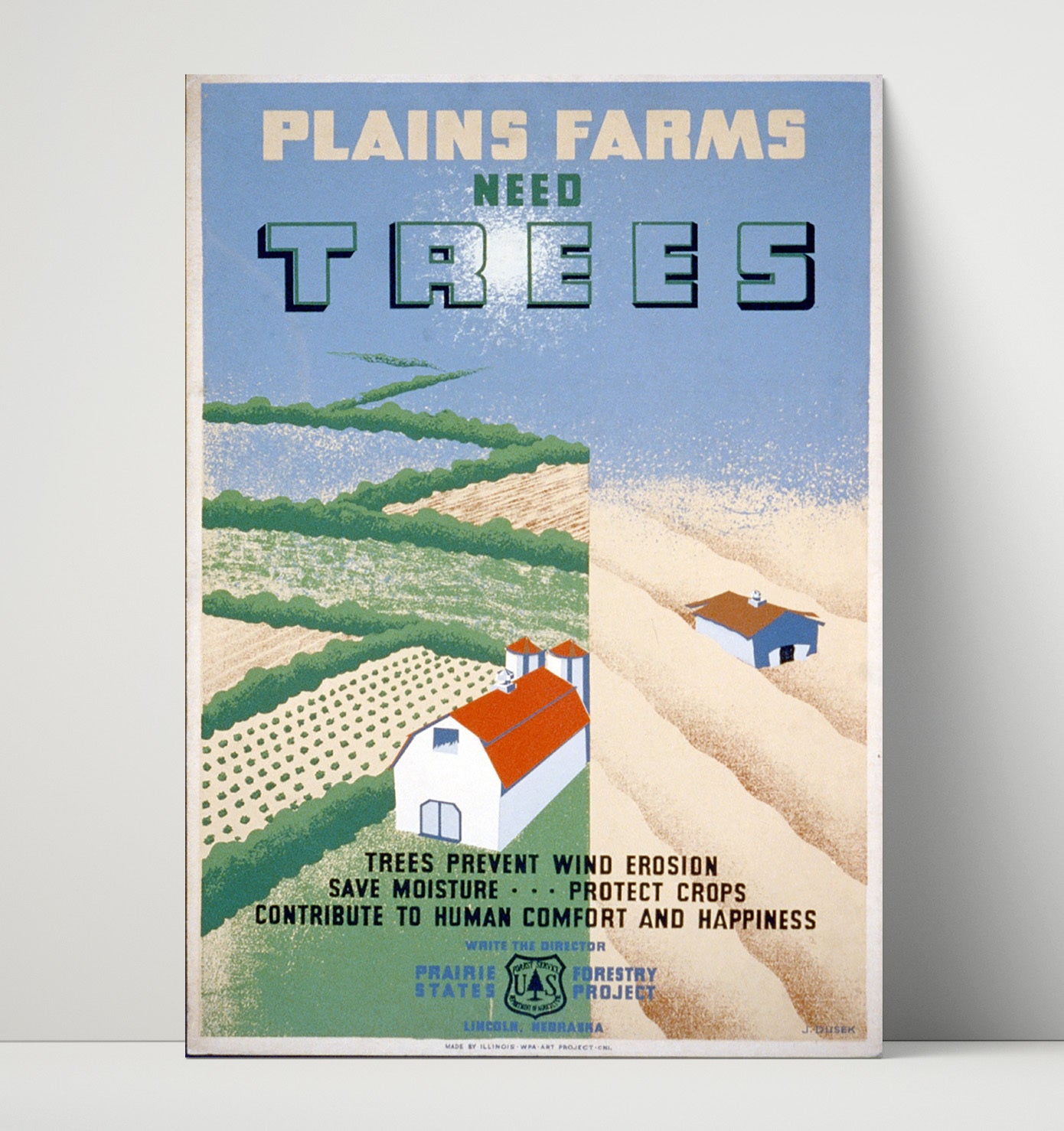 Plains Farms Need Trees - Windbreak wonders Vintage WPA Wall Art - 16x20 Unframed Print