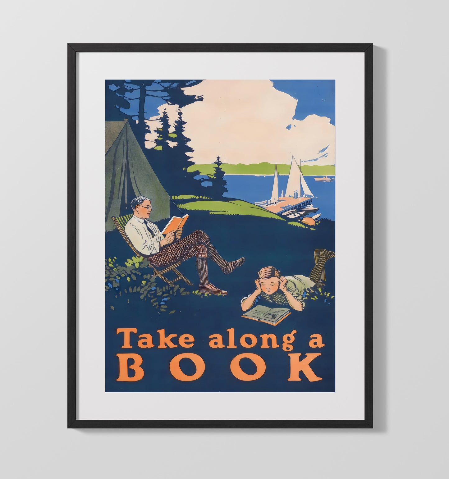 Take Along a Book - Camping Reads WPA poster wall art 16x20 Gallery Frame