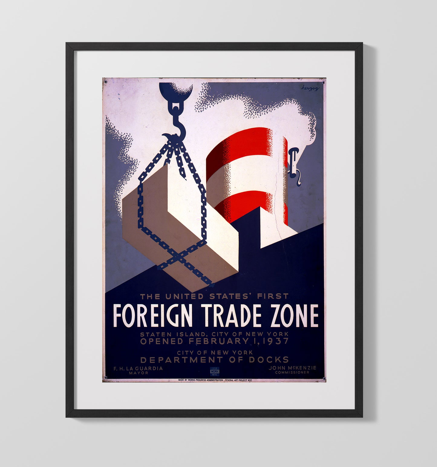US Foreign Trade Zone WPA poster wall art 16x20 Gallery Frame