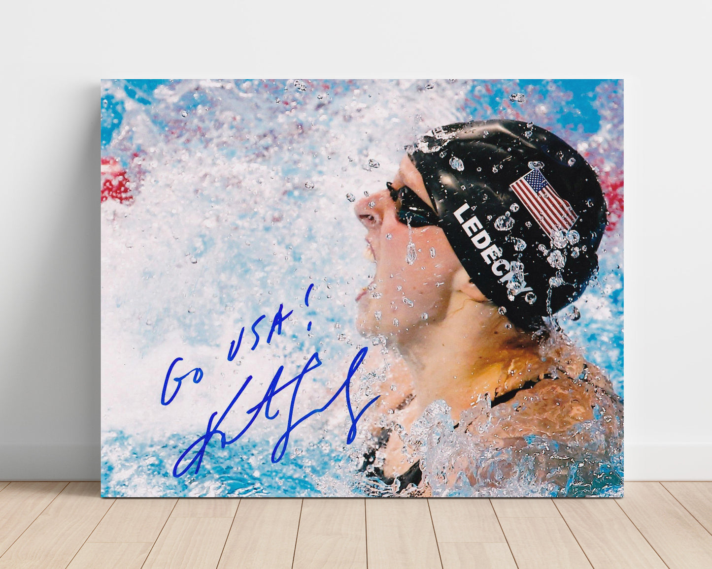 Katie Ledecky - USA Swimming Splash Finish Spotlight Olympic Wall Art 16x20 Unframed Print wall art print – Olympic Wall Art decor