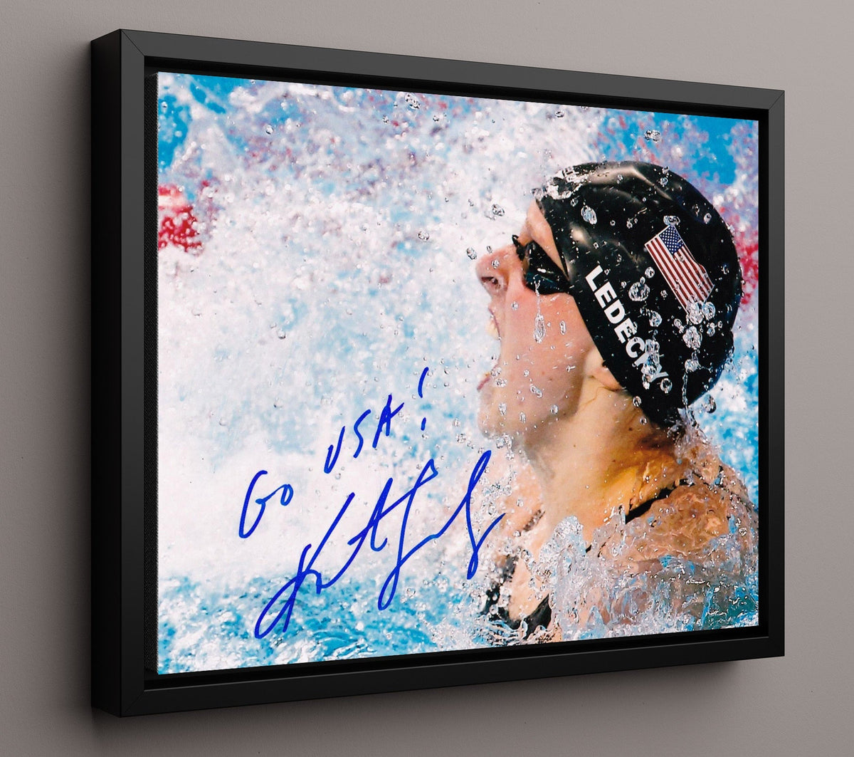 Katie Ledecky - USA Swimming Splash Finish Spotlight Olympic Wall Art 20x24 Canvas wall art print – Olympic Wall Art decor