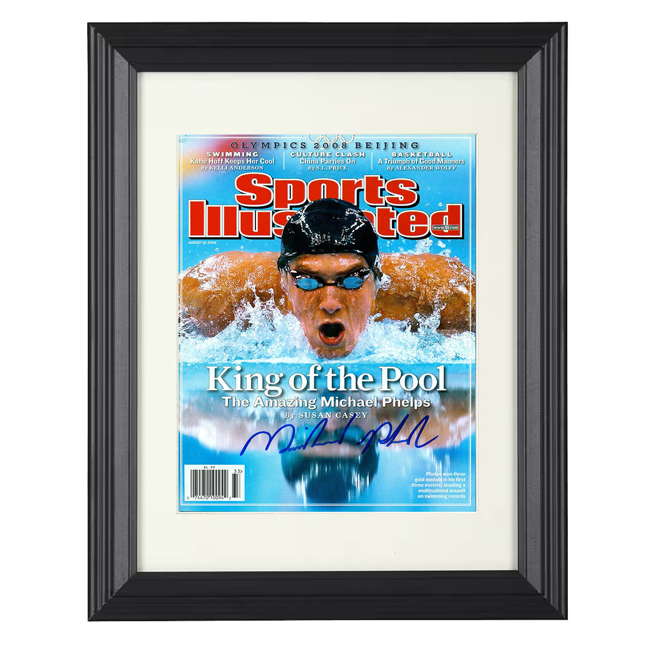 Michael Phelps – King of the Pool 2008 SI 8x10 matted black framed Olympic wall art