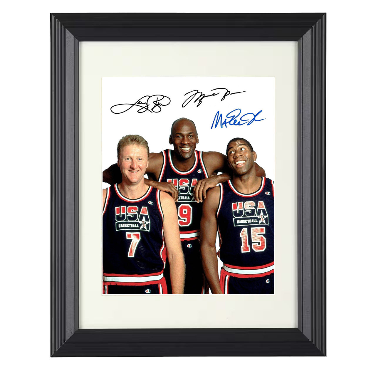 USA Dream Team – Bird, Jordan and Magic 1992 8x10 matted black framed Olympic wall art