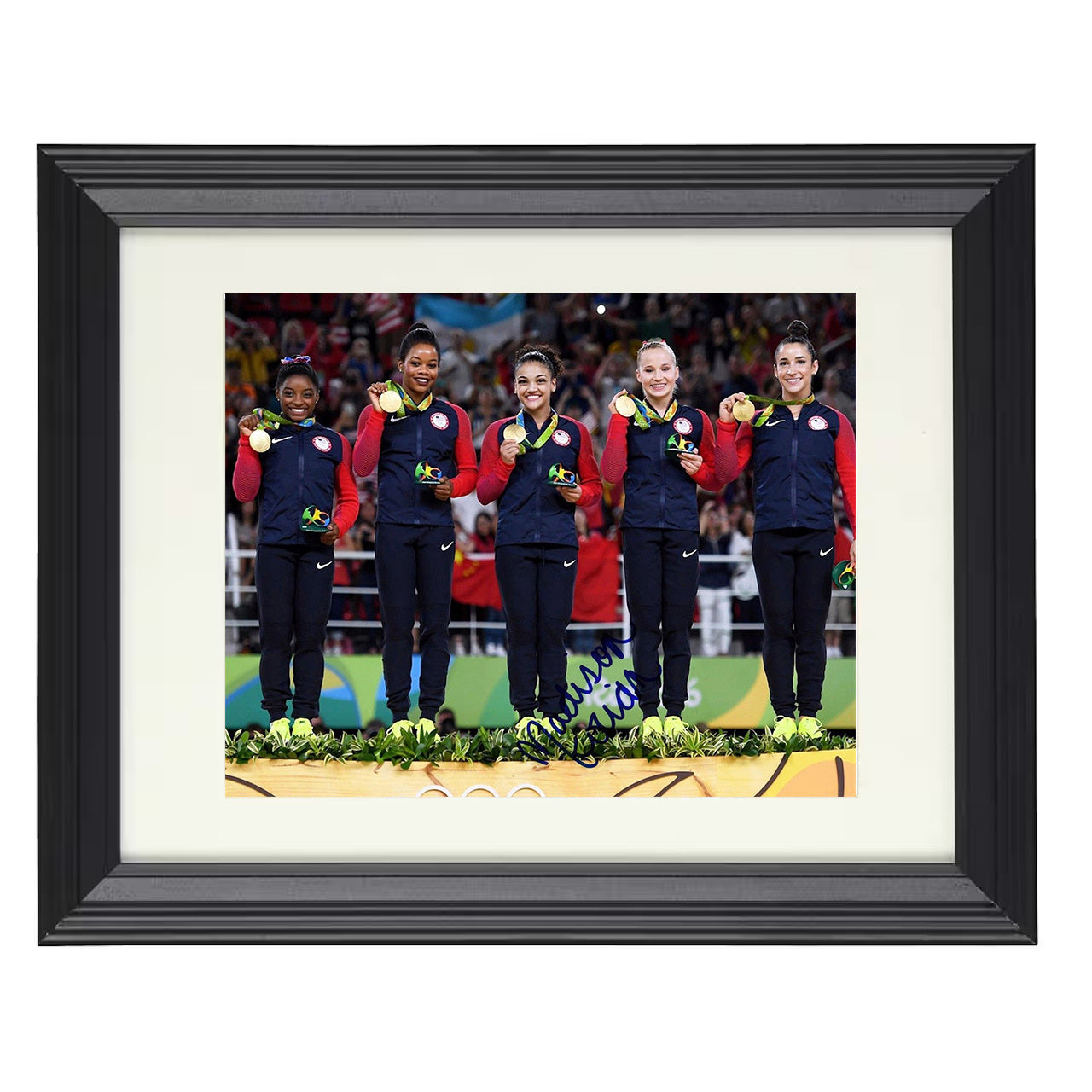 USA Gymnastics Team – Rio Gold Medal Podium 2016 8x10 matted black framed Olympic wall art