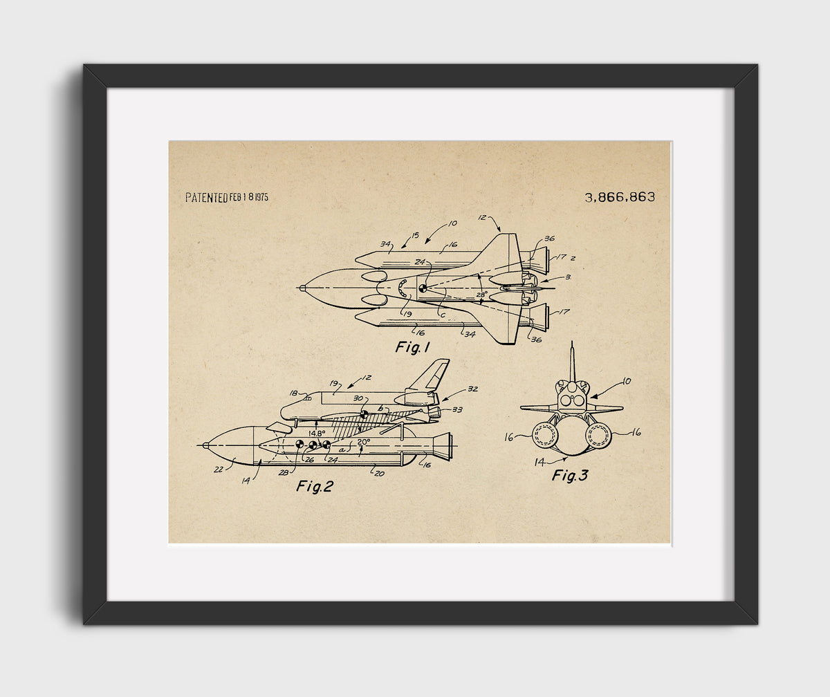 Aerospace Vehicle Configuration 1975 patent print wall art 16x20 Gallery Frame