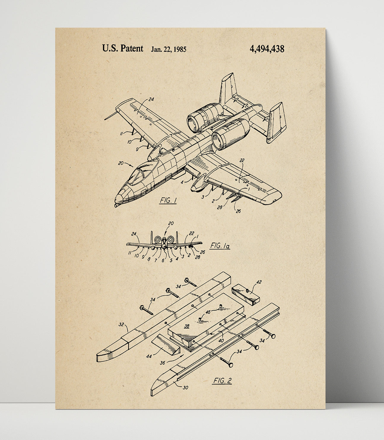 Patent Print - Aircraft Model Assembly System - Unknown Inventor - 1985 - Patent 4494438 Patent Wall Art