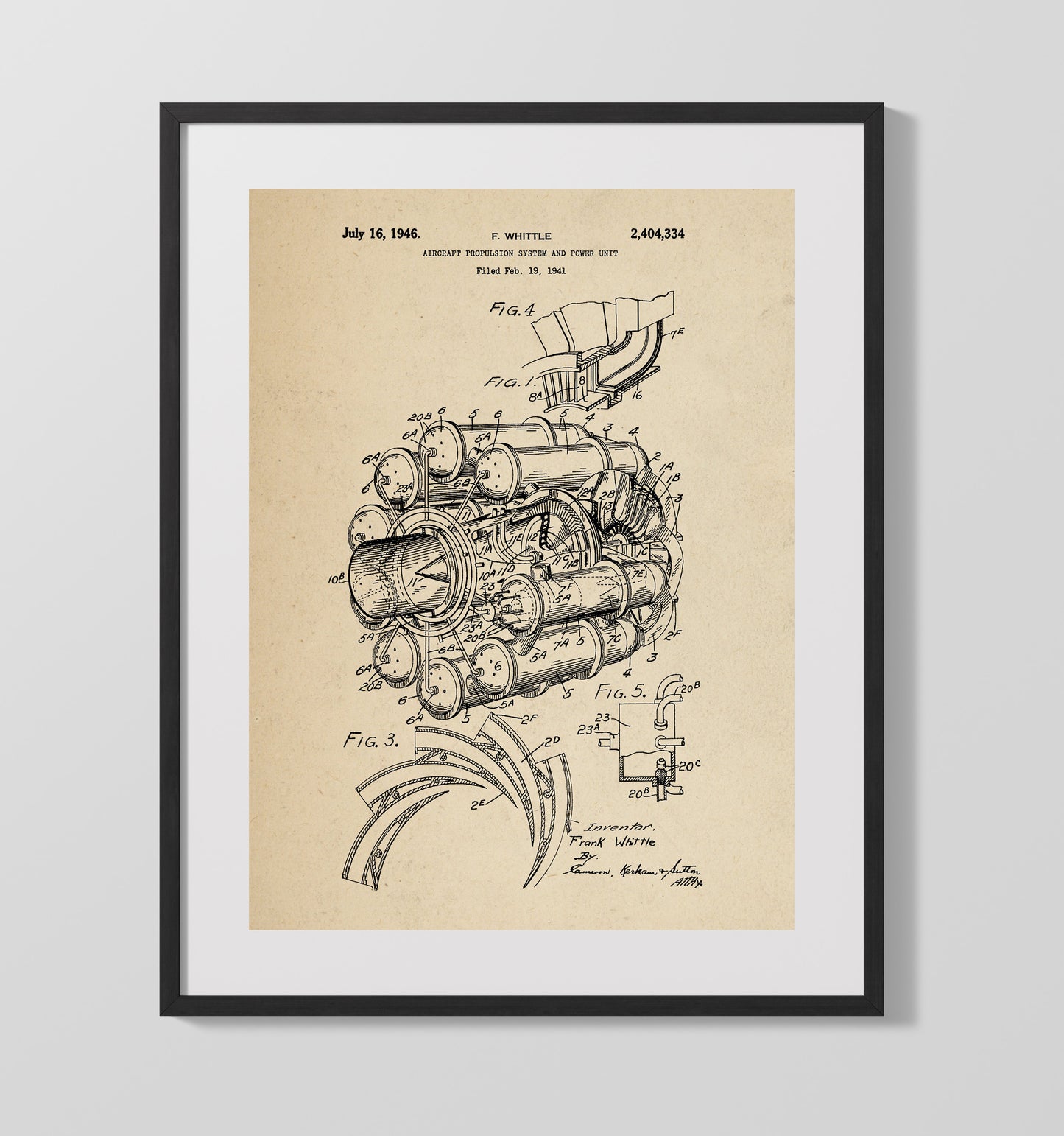 Aircraft Propulsion System And Power Unit 1946 patent print wall art 16x20 Gallery Frame