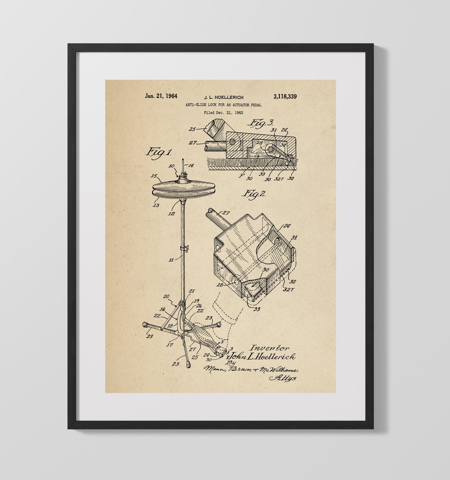 Anti-Slide Lock For An Actuator Pedal 1964 patent print wall art 16x20 Gallery Frame