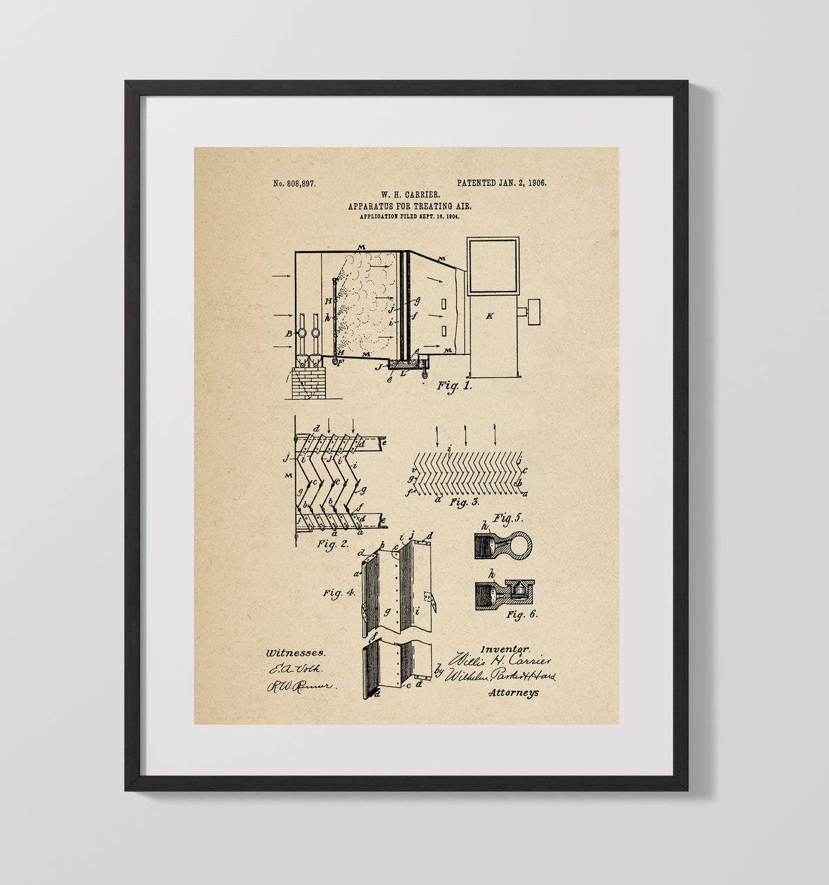 Apparatus For Treating Air 1906 patent print wall art 16x20 Gallery Frame